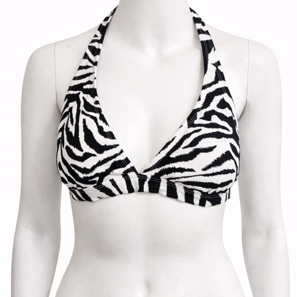 Catalina Zebra Print Halter Tankini Top Black White Flowy Size M 8-10